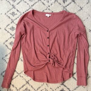 SO Women's Button-Down Ribbed Top in Dusty Rose